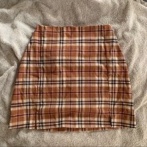 Brown & Burgundy Plaid Mini Skirt with Slits